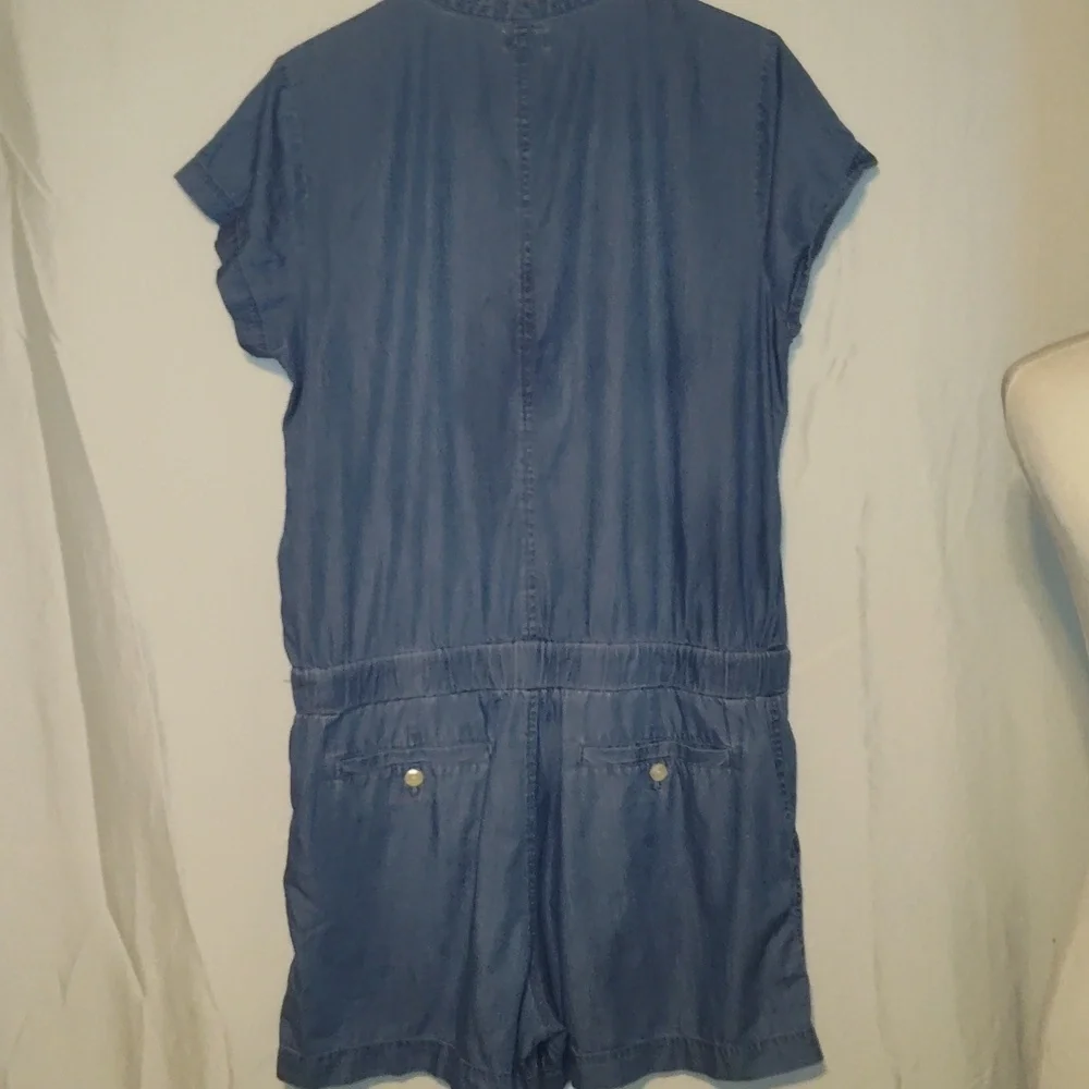 J. Crew Chambray Soft Denim Blue Button Up Short Sleeve Romper Size 12